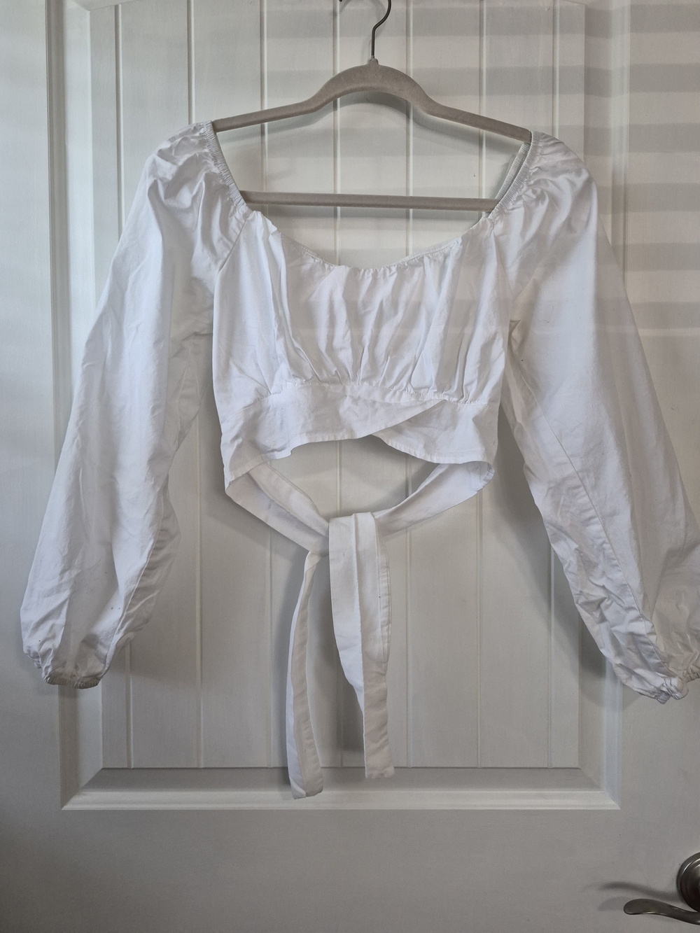 Altar’d State White Tie-Back Puff Sleeve Crop Top Medium Romantic Cottagecore